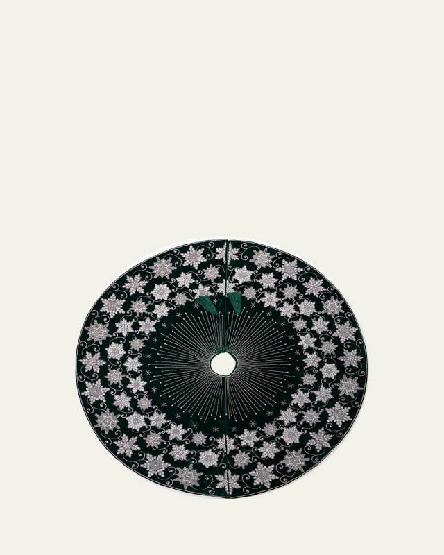 Green Ash Velvet with Snowflakes Beaded Tree Skirt, 60"